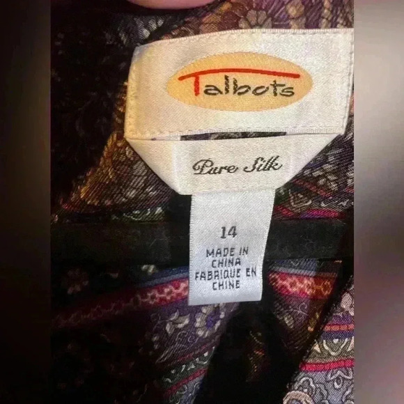 100% Silk Paisley Vest 14 Talbots Striped Button-up Purple Green Satin - Picture 3 of 7